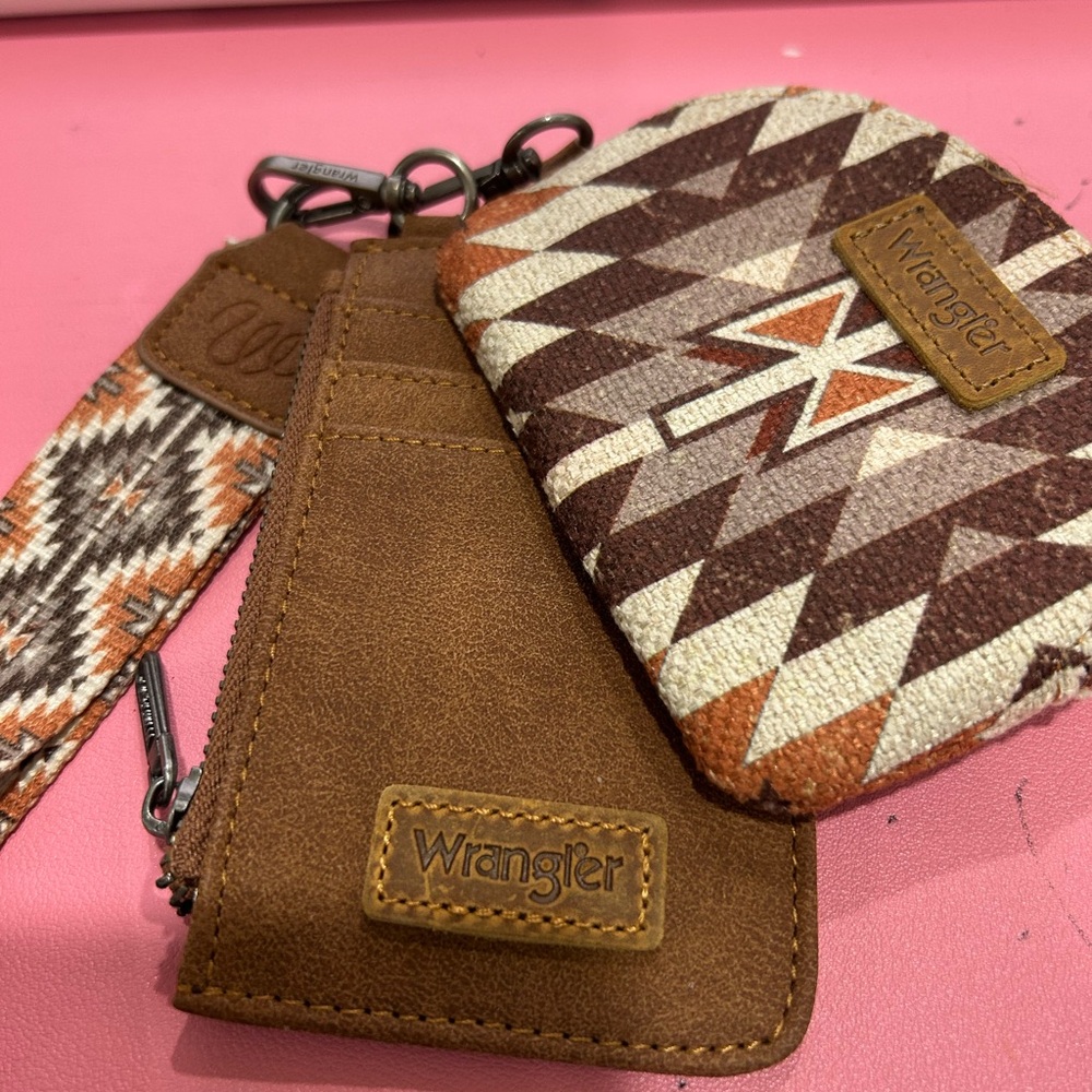 Wrangler Geometric Brown and Cream Wallet Set